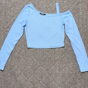 SHEIN Asymmetrical Neck Rib-Knit Baby Blue Top